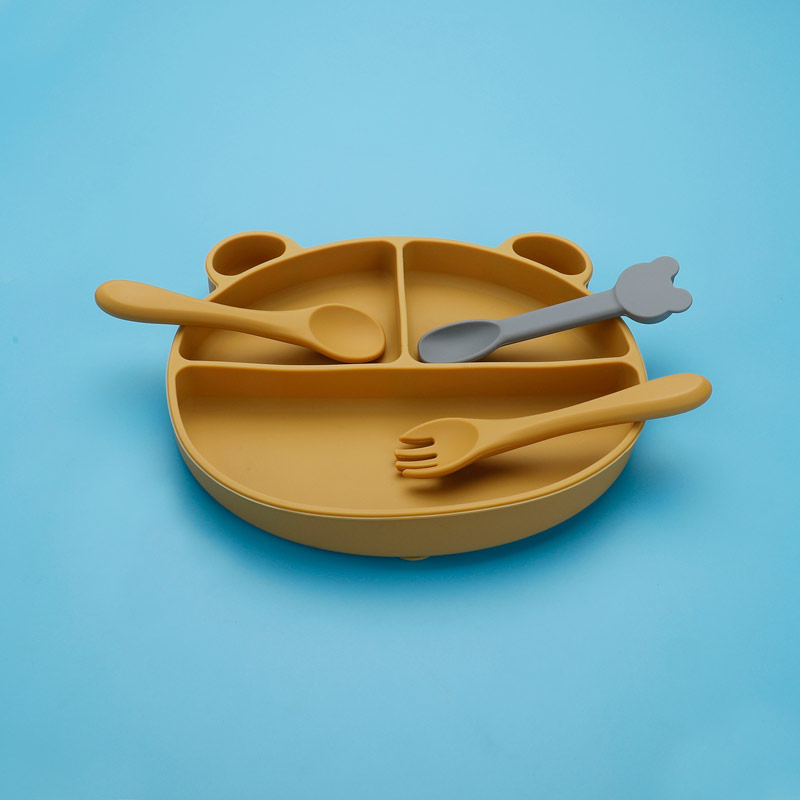 兒童硅膠餐盤(pán) 餐具寶寶分格防摔笑臉盤(pán)